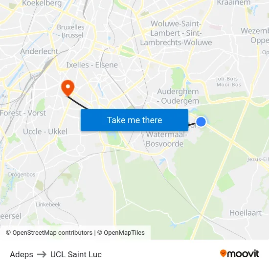 Adeps to UCL Saint Luc map