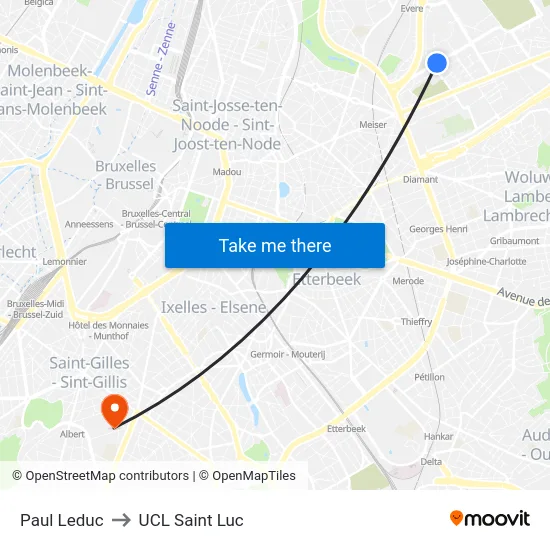 Paul Leduc to UCL Saint Luc map