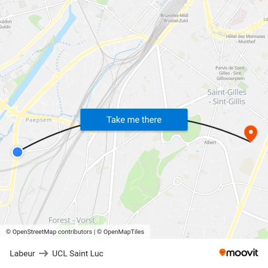 Labeur to UCL Saint Luc map