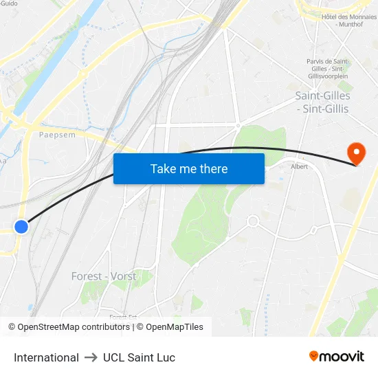 International to UCL Saint Luc map