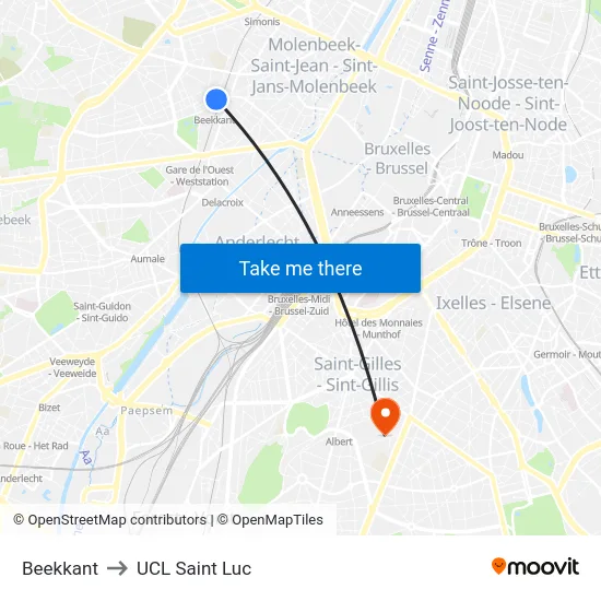 Beekkant to UCL Saint Luc map