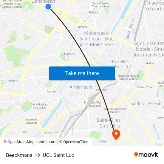 Beeckmans to UCL Saint Luc map