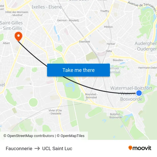 Fauconnerie to UCL Saint Luc map