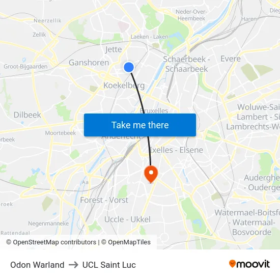 Odon Warland to UCL Saint Luc map