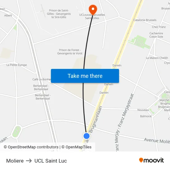 Moliere to UCL Saint Luc map