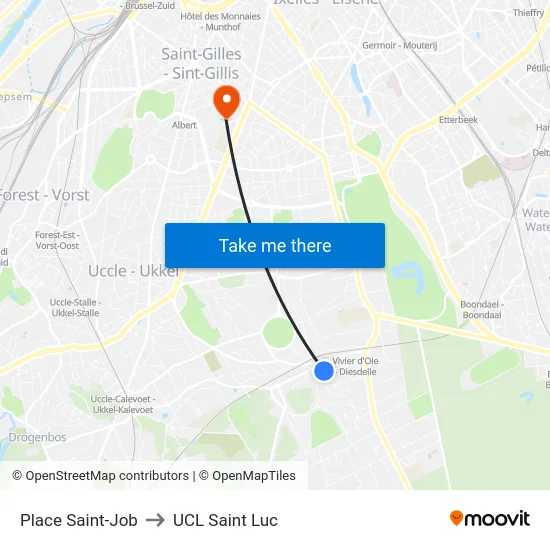 Place Saint-Job to UCL Saint Luc map