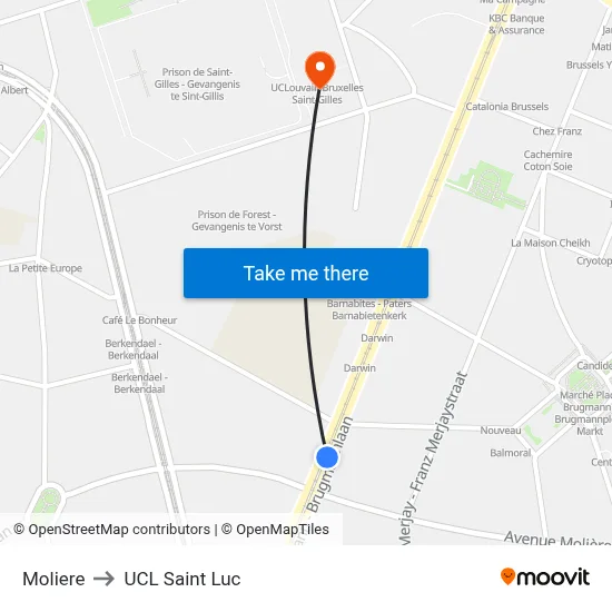 Moliere to UCL Saint Luc map