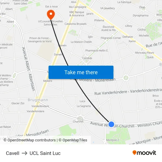 Cavell to UCL Saint Luc map