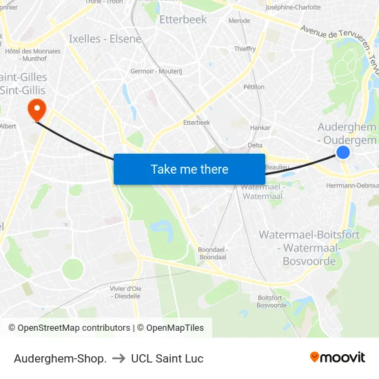 Auderghem-Shop. to UCL Saint Luc map