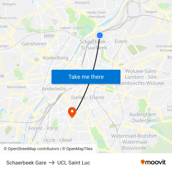 Schaerbeek Gare to UCL Saint Luc map