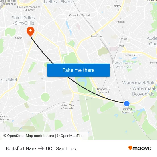 Boitsfort Gare to UCL Saint Luc map