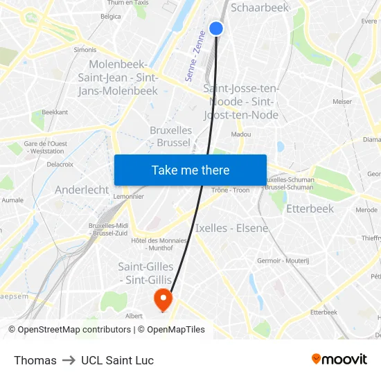 Thomas to UCL Saint Luc map