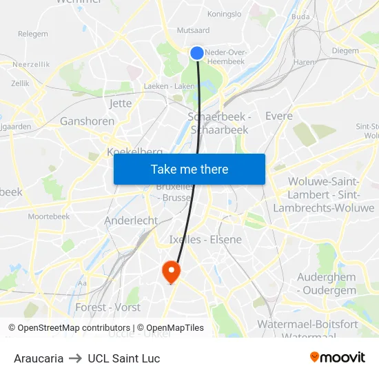 Araucaria to UCL Saint Luc map