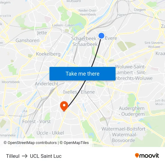 Tilleul to UCL Saint Luc map