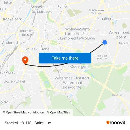 Stockel to UCL Saint Luc map
