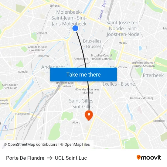 Porte De Flandre to UCL Saint Luc map