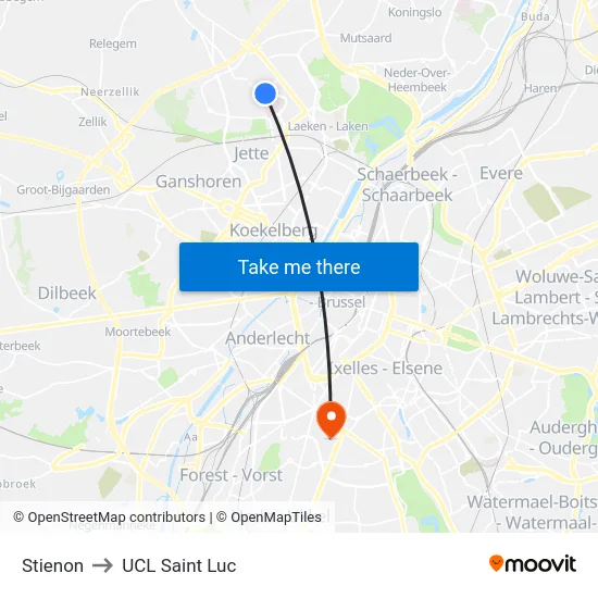 Stienon to UCL Saint Luc map
