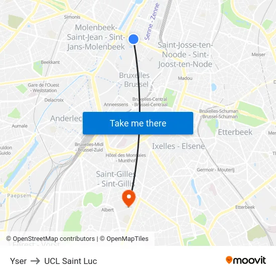 Yser to UCL Saint Luc map