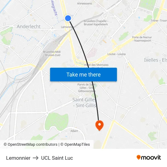 Lemonnier to UCL Saint Luc map