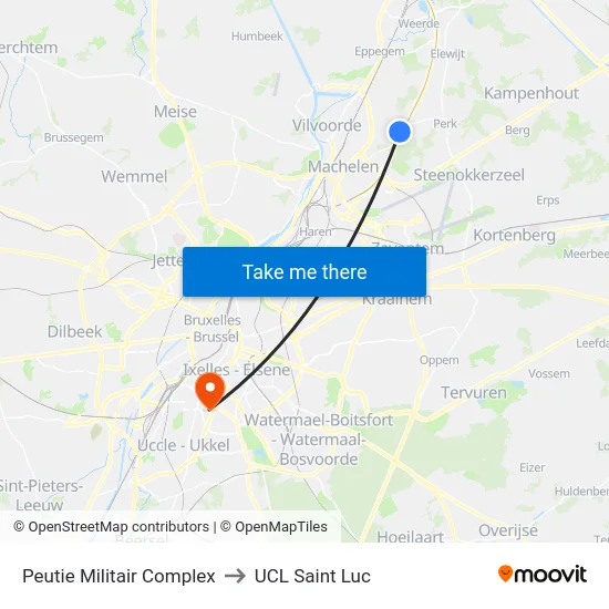 Peutie Militair Complex to UCL Saint Luc map