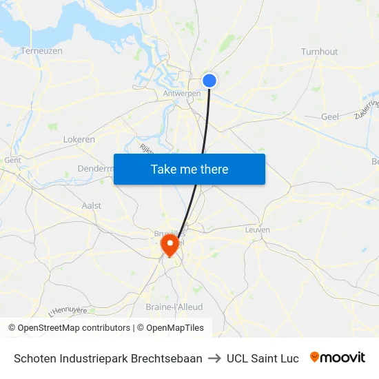 Schoten Industriepark Brechtsebaan to UCL Saint Luc map