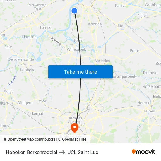 Hoboken Berkenrode Avenue to UCL Saint Luc map