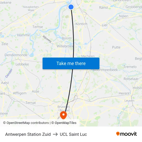 Antwerpen Station Zuid to UCL Saint Luc map