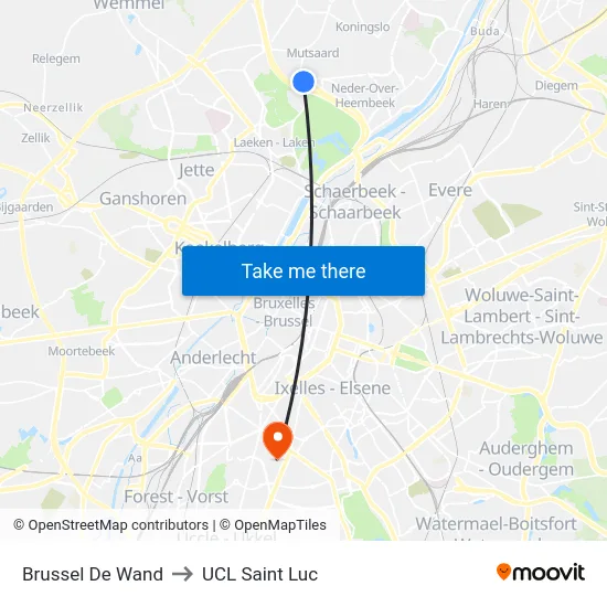 Brussel De Wand to UCL Saint Luc map