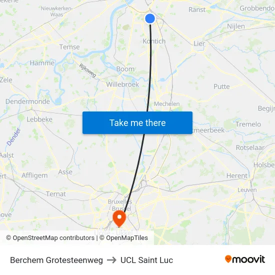 Berchem Grotesteenweg to UCL Saint Luc map