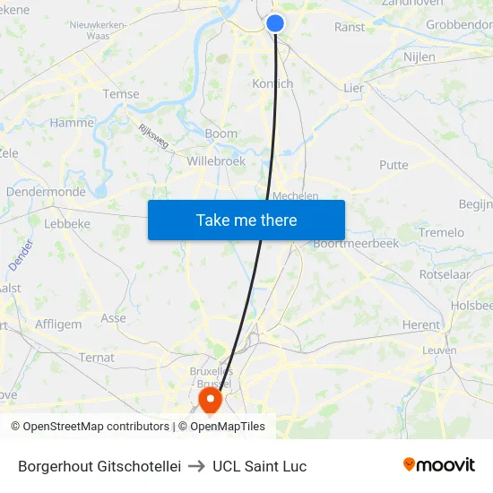 Borgerhout Gitschotellei to UCL Saint Luc map