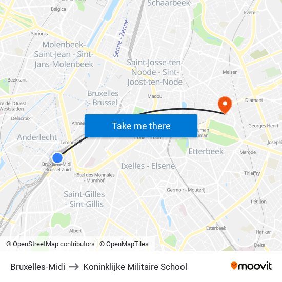 Bruxelles-Midi to Koninklijke Militaire School map