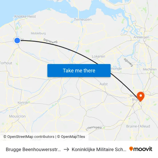 Brugge Beenhouwersstraat to Koninklijke Militaire School map