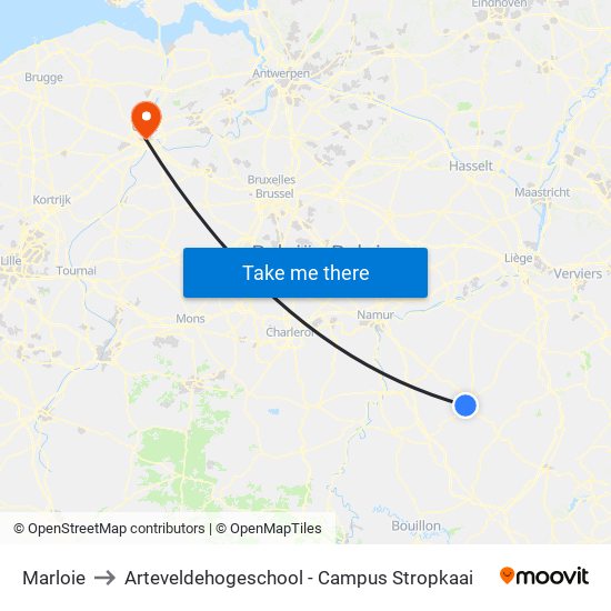 Marloie to Arteveldehogeschool - Campus Stropkaai map