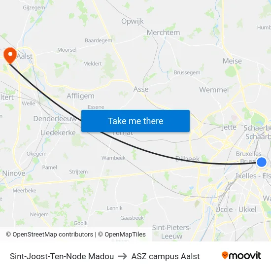 Sint-Joost-Ten-Node Madou to ASZ campus Aalst map