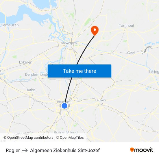 Rogier to Algemeen Ziekenhuis Sint-Jozef map
