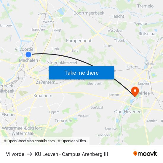 Vilvorde to KU Leuven - Campus Arenberg III map