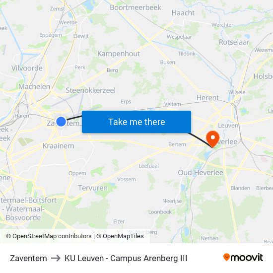 Zaventem to KU Leuven - Campus Arenberg III map