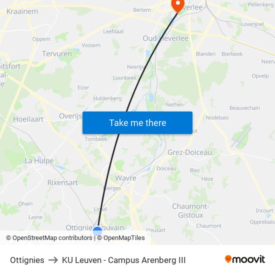 Ottignies to KU Leuven - Campus Arenberg III map