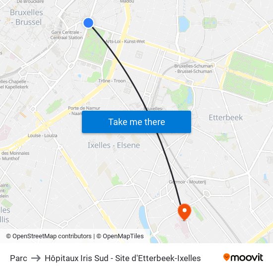 Parc to Hôpitaux Iris Sud - Site d'Etterbeek-Ixelles map