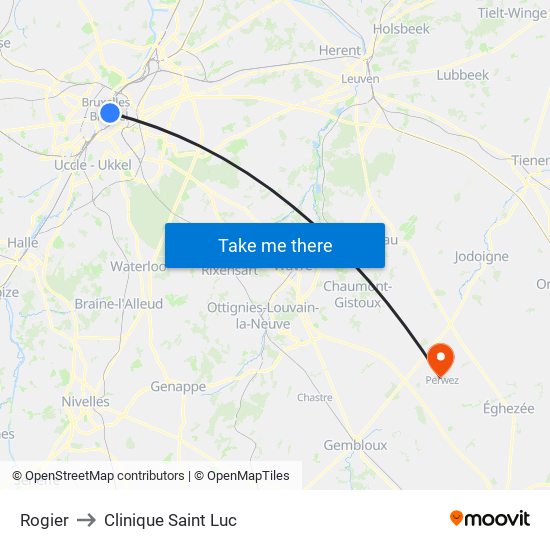 Rogier to Clinique Saint Luc map