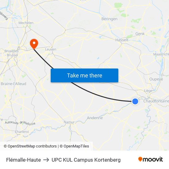 Flémalle-Haute to UPC KUL Campus Kortenberg map
