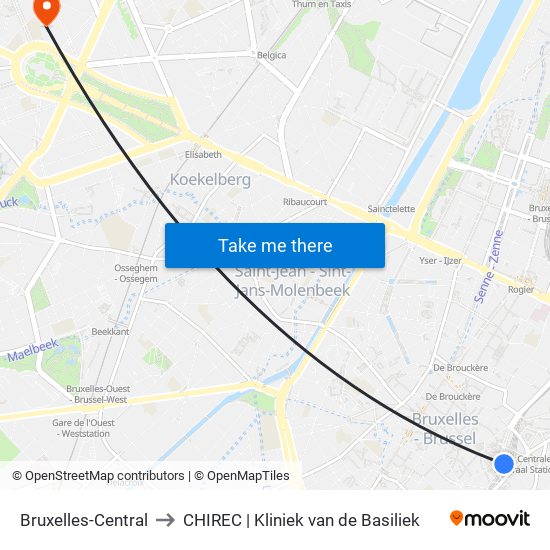 Bruxelles-Central to CHIREC | Kliniek van de Basiliek map