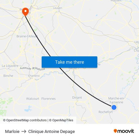 Marloie to Clinique Antoine Depage map