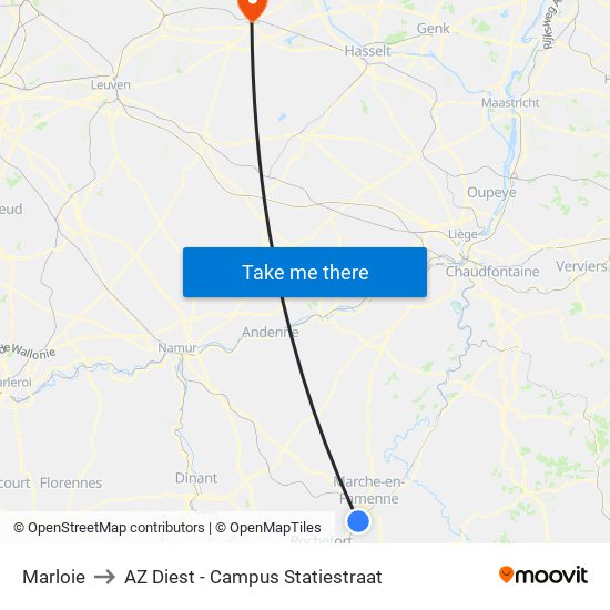 Marloie to AZ Diest - Campus Statiestraat map