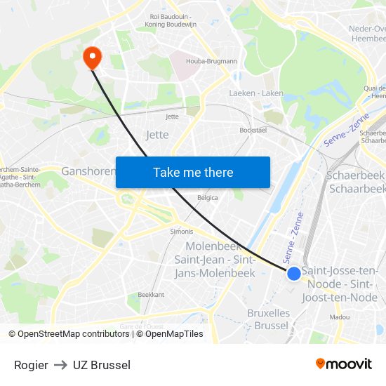 Rogier to UZ Brussel map