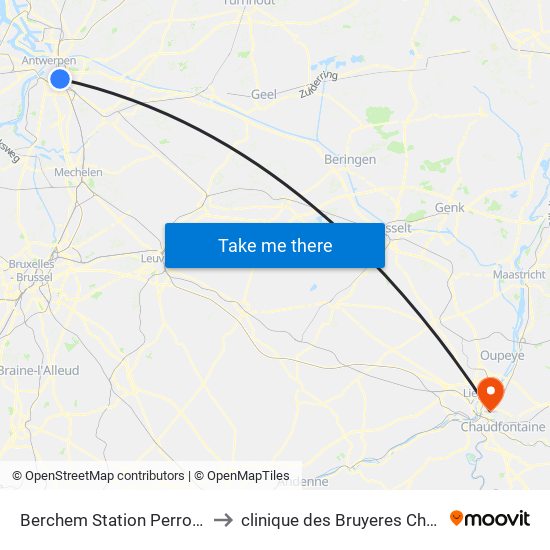 Berchem Station Perron 22 to clinique des Bruyeres Chenee map