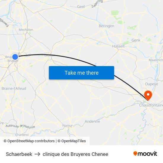 Schaerbeek to clinique des Bruyeres Chenee map