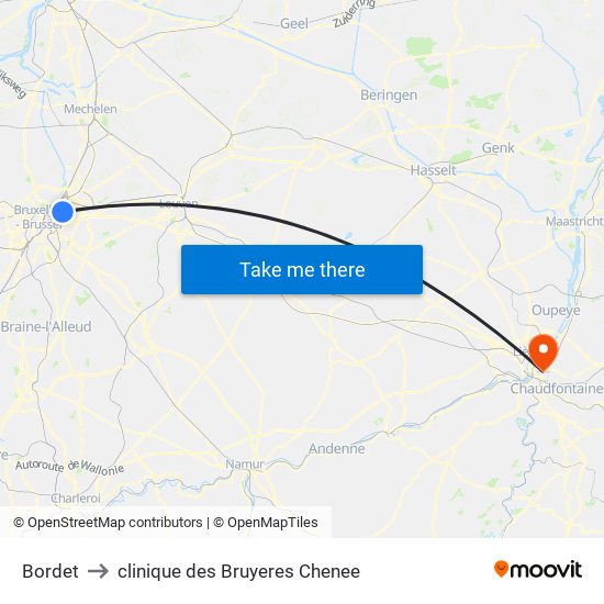 Bordet to clinique des Bruyeres Chenee map