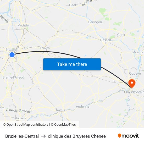 Bruxelles-Central to clinique des Bruyeres Chenee map