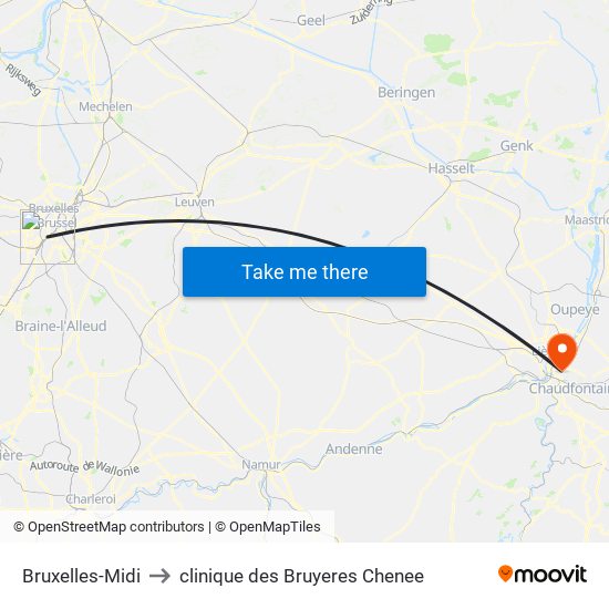 Bruxelles-Midi to clinique des Bruyeres Chenee map